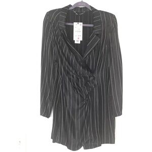 ZARA Long Blazer Black With White Stripes, Size L